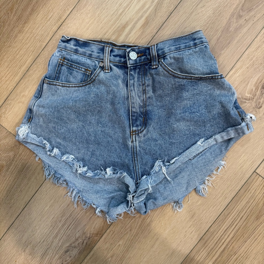 UNIF Blue Frayed Jean Shorts